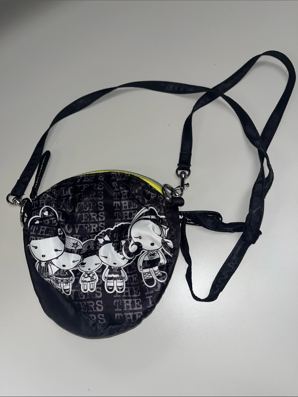 Harajuku Lovers Y2K Black Crossbody Bag with White Character Print